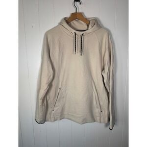 Old Navy Active Dynamic Fleece Hoodie Mens XL Oatmeal Beige Ribbed 4-Way Stretch